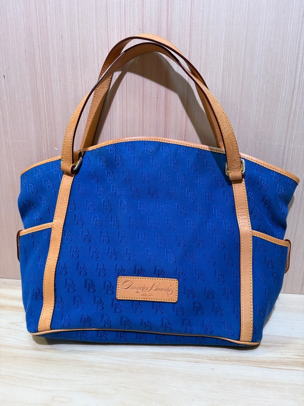 Dooney & Bourke Royal Blue Tote Satchel with Tan Leather Trim